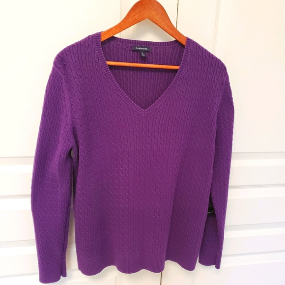 Lands' End Sweaters - Lands End Cable Knit Purple V-Neck Sweater XL